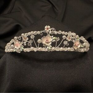 Delicate Pearl & Pink Rose Tiara Headband BNWOT
